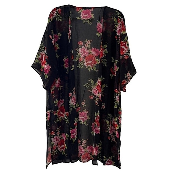 AMBIANCE • Floral Black Short Sleeve Cover Up - Picture 1 of 8